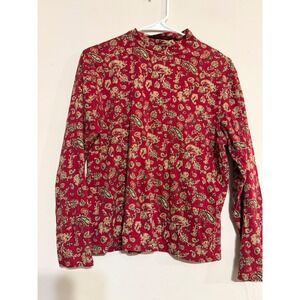 Westbound Red Paisley Mock Neck Turtleneck Women's Size PM Indiesleeze Grandpa